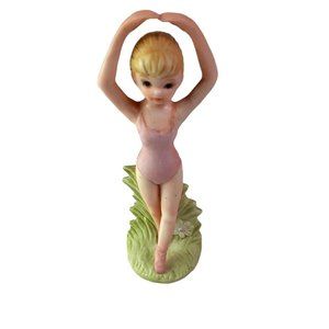 Vintage Lefton Ballerina Figurine Pink Green Stand China Porcelain #07530/5"x 2"